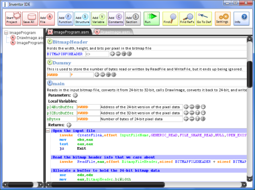 Screenshot of Inventor IDE Alpha 5